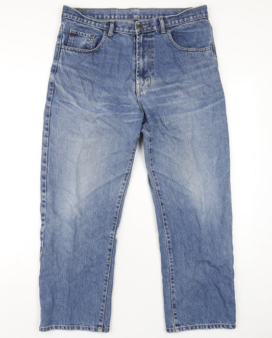 Blue Circle Mens Blue Cotton Straight Jeans Size 34 in L29 in Regular Zip