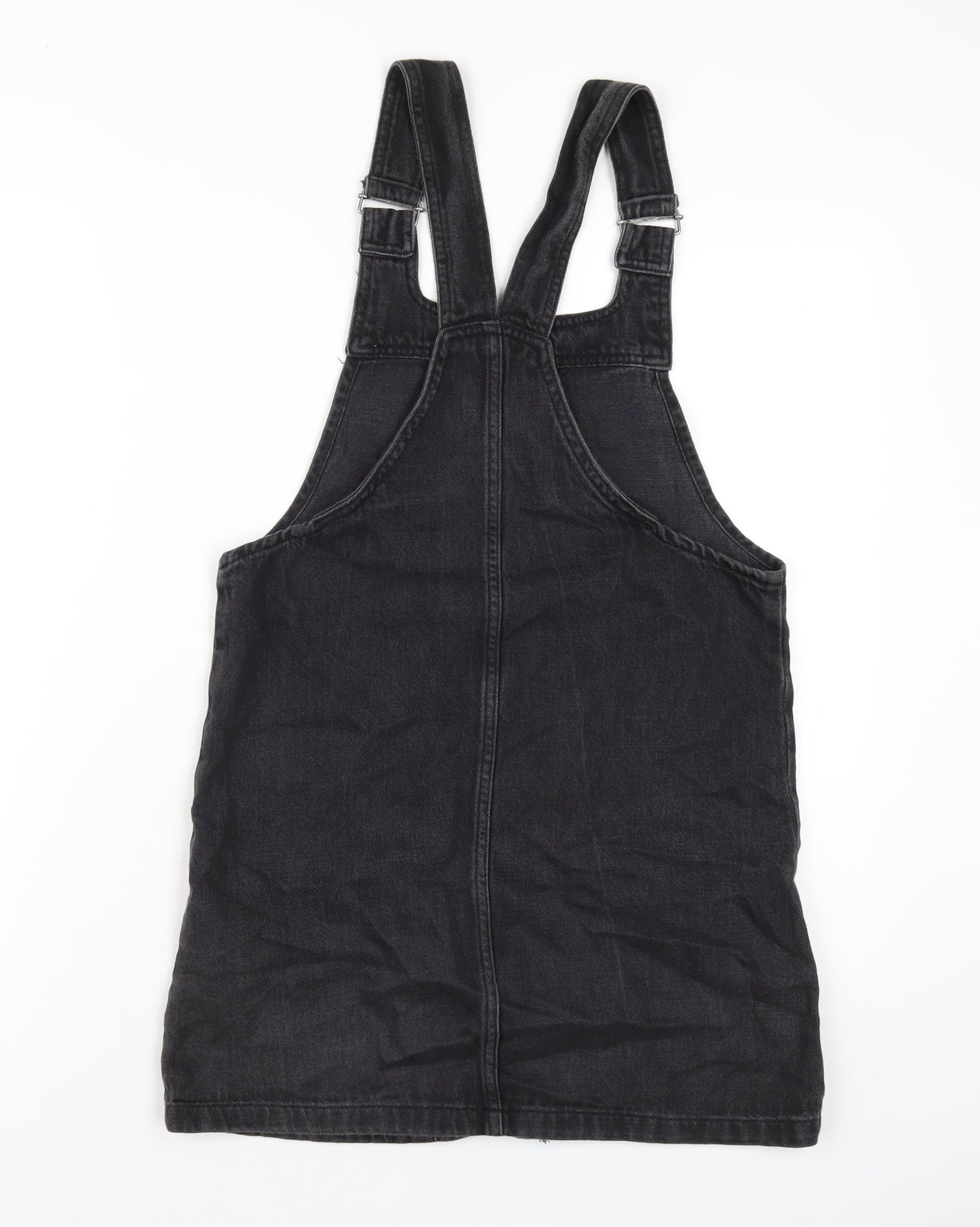 Topshop Womens Black Cotton Pinafore/Dungaree Dress Size 6 Square Neck Pullover