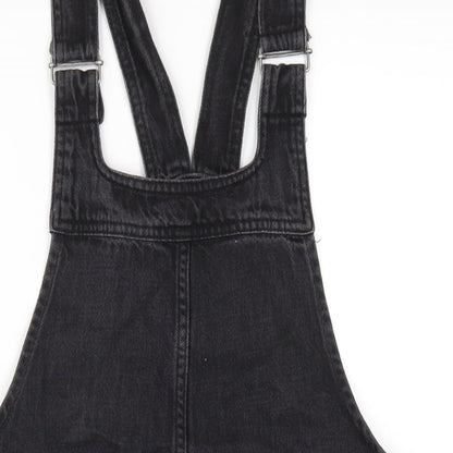 Topshop Womens Black Cotton Pinafore/Dungaree Dress Size 6 Square Neck Pullover