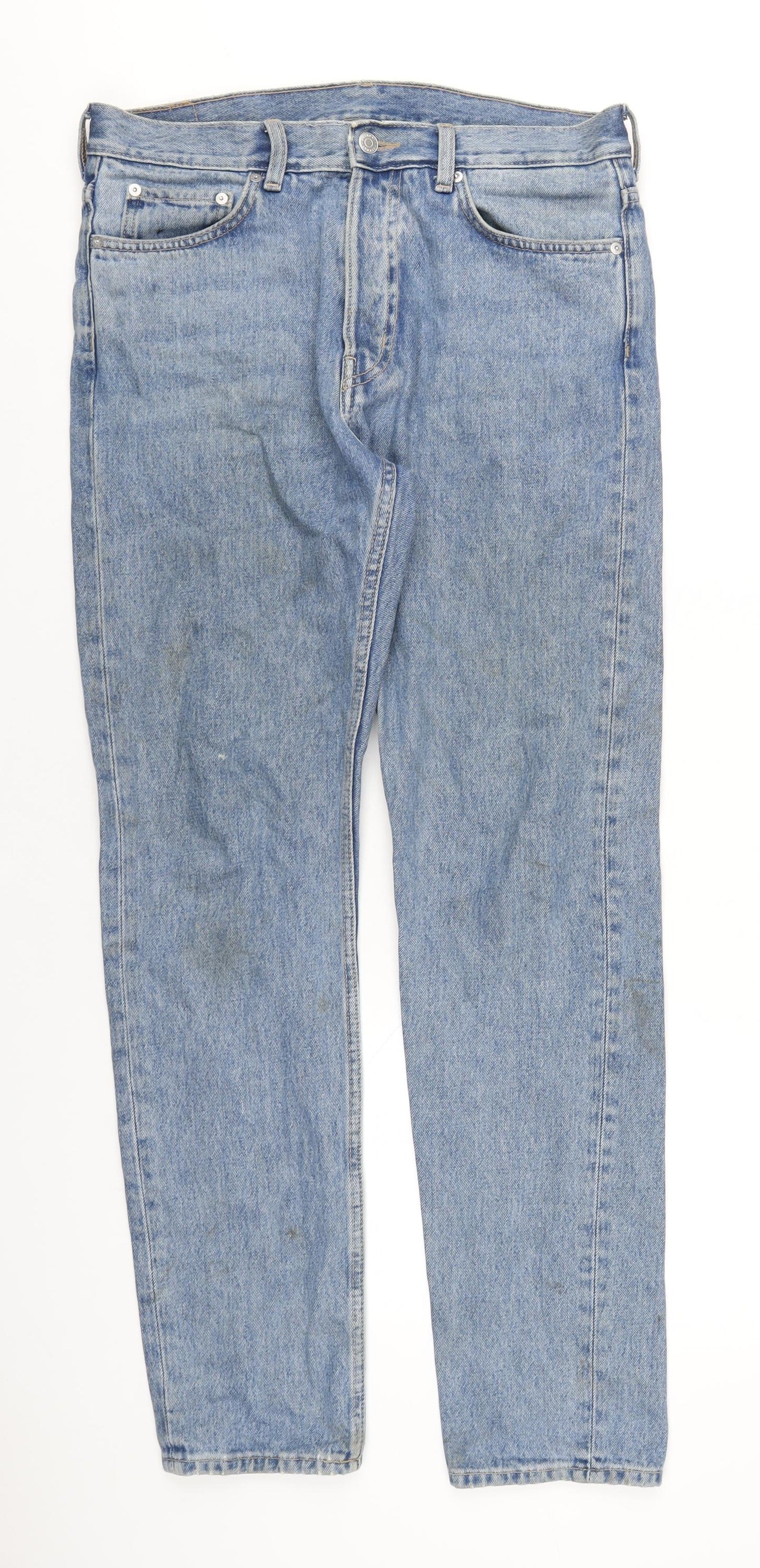 Weekday Mens Blue Cotton Straight Jeans Size 30 in L32 in Regular Button