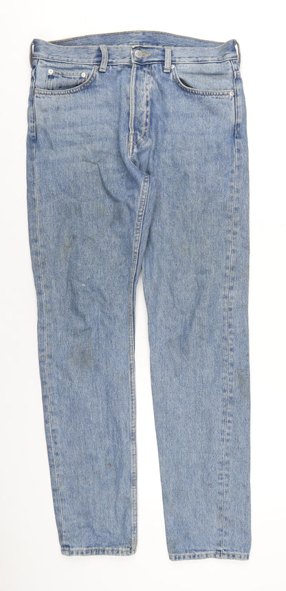 Weekday Mens Blue Cotton Straight Jeans Size 30 in L32 in Regular Button