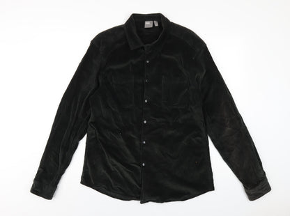 Additional front view of ASOS men’s green cotton button-up, size L, collared snap