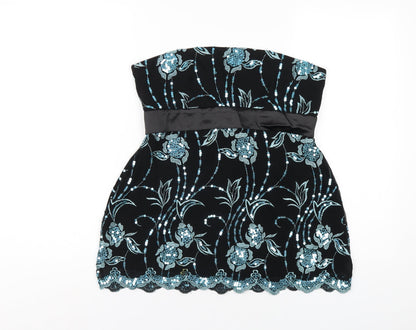 Quiz Womens Black Geometric Nylon Basic T-Shirt Size 14 Square Neck