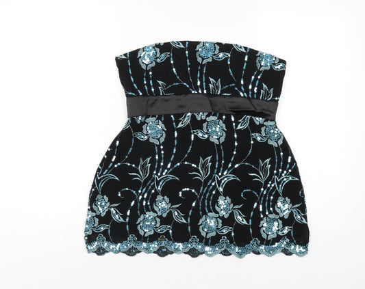 Quiz Womens Black Geometric Nylon Basic T-Shirt Size 14 Square Neck