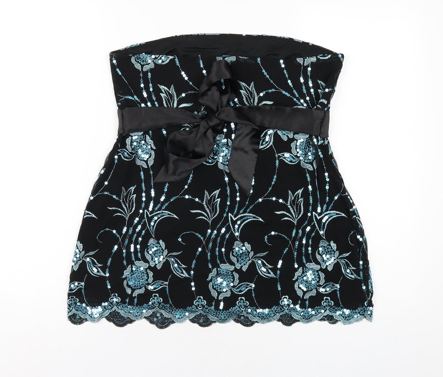 Quiz Womens Black Geometric Nylon Basic T-Shirt Size 14 Square Neck