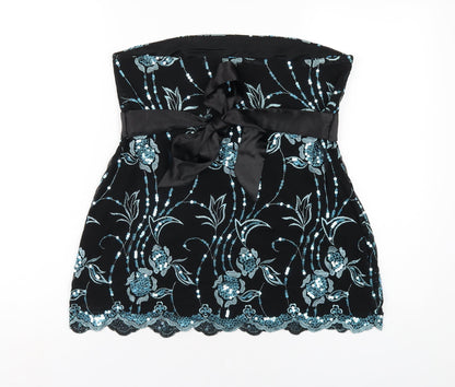 Quiz Womens Black Geometric Nylon Basic T-Shirt Size 14 Square Neck