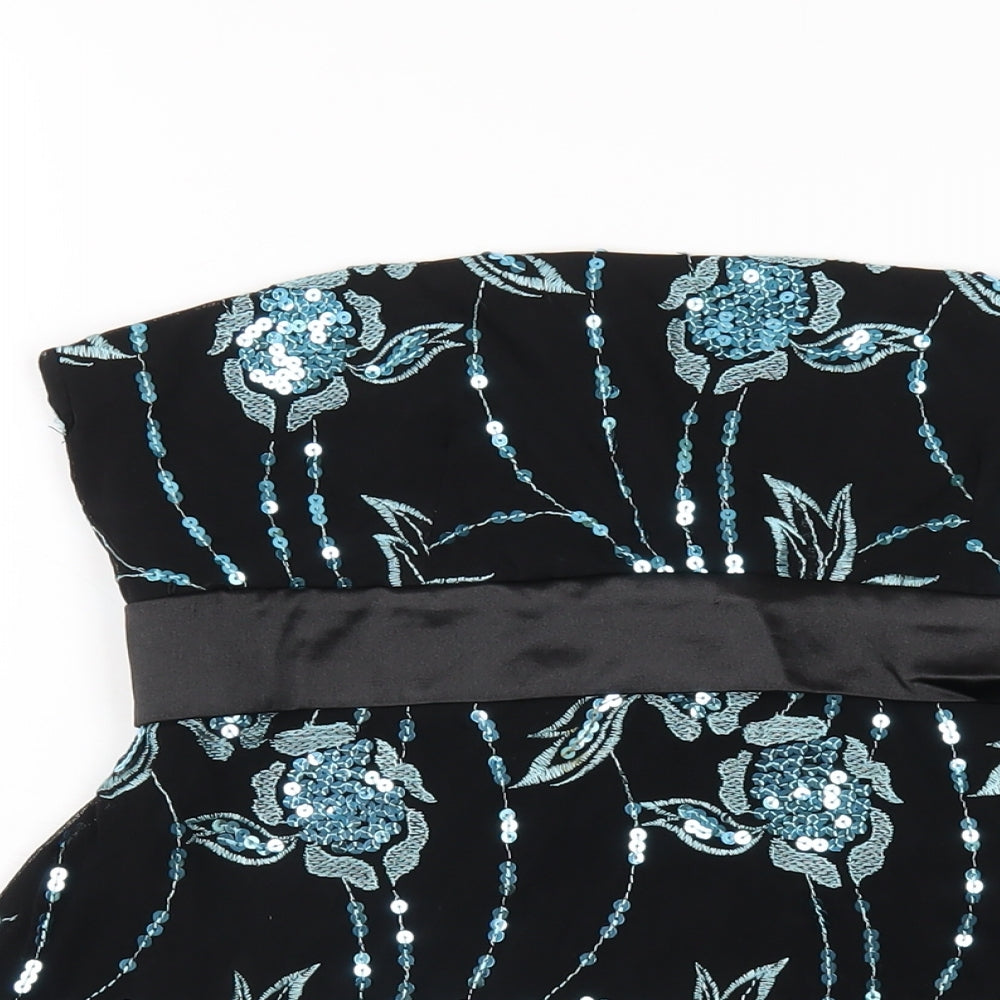 Quiz Womens Black Geometric Nylon Basic T-Shirt Size 14 Square Neck