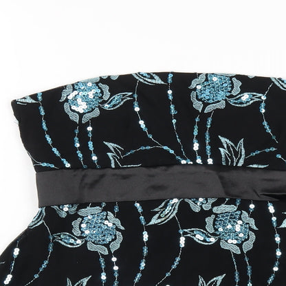 Quiz Womens Black Geometric Nylon Basic T-Shirt Size 14 Square Neck