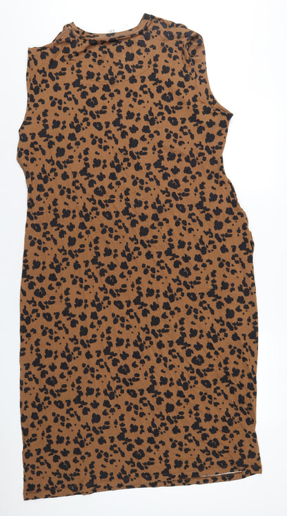 Marks and Spencer Womens Brown Geometric Viscose A-Line Size 24 Round Neck Pullover