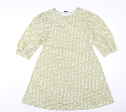 Marks and Spencer Womens Green Geometric Viscose A-Line Size 14 Round Neck Pullover