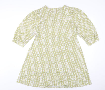 Marks and Spencer Womens Green Geometric Viscose A-Line Size 14 Round Neck Pullover