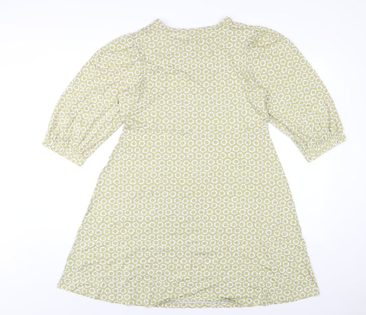 Marks and Spencer Womens Green Geometric Viscose A-Line Size 14 Round Neck Pullover