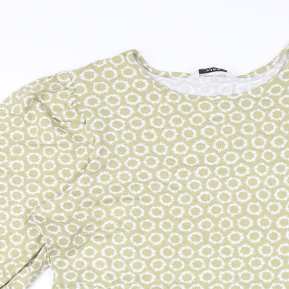 Marks and Spencer Womens Green Geometric Viscose A-Line Size 14 Round Neck Pullover