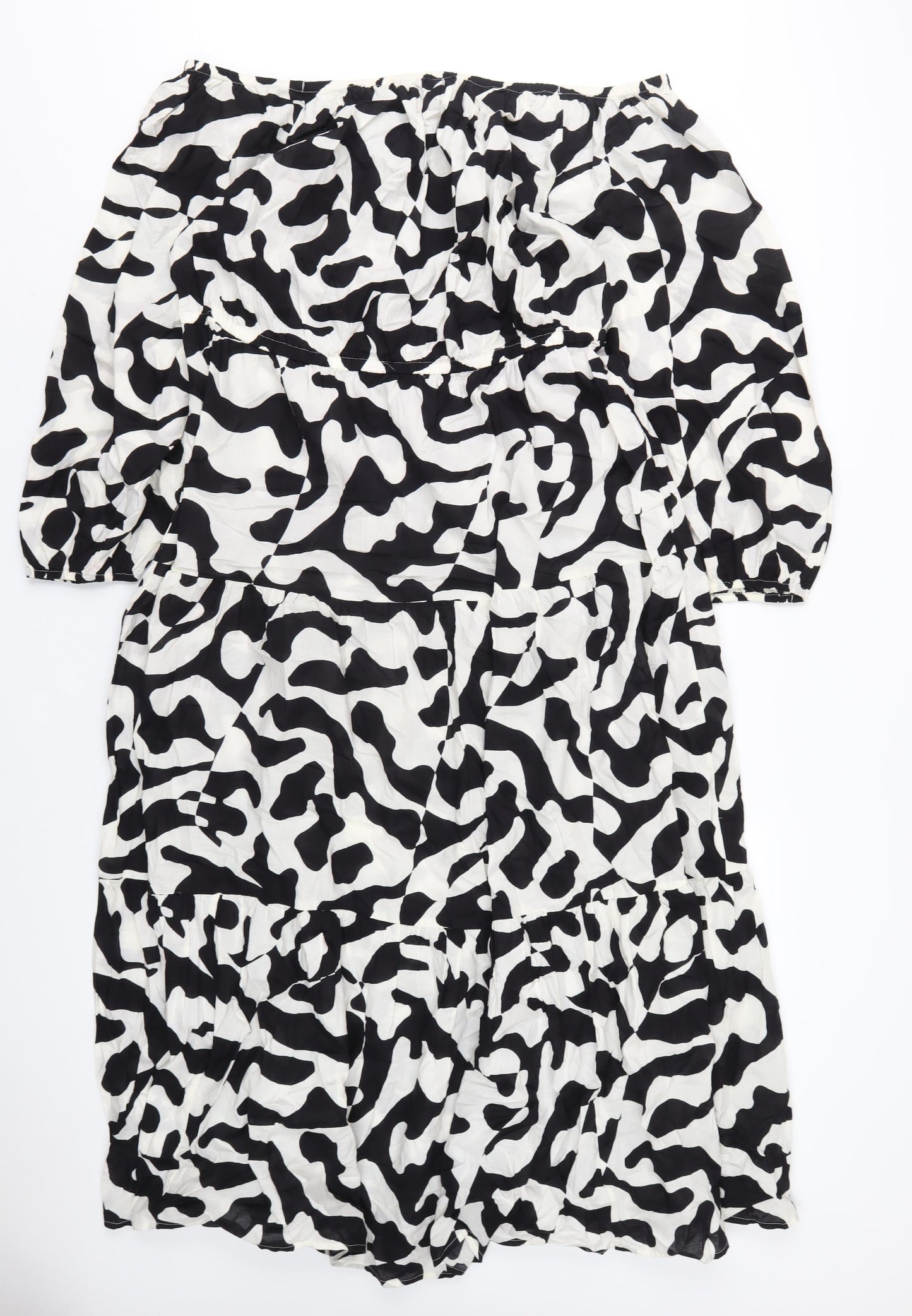 Marks and Spencer Womens Black Geometric Cotton A-Line Size 22 Off the Shoulder Pullover