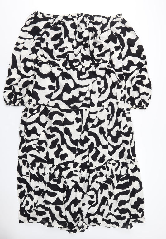 Marks and Spencer Womens Black Geometric Cotton A-Line Size 22 Off the Shoulder Pullover