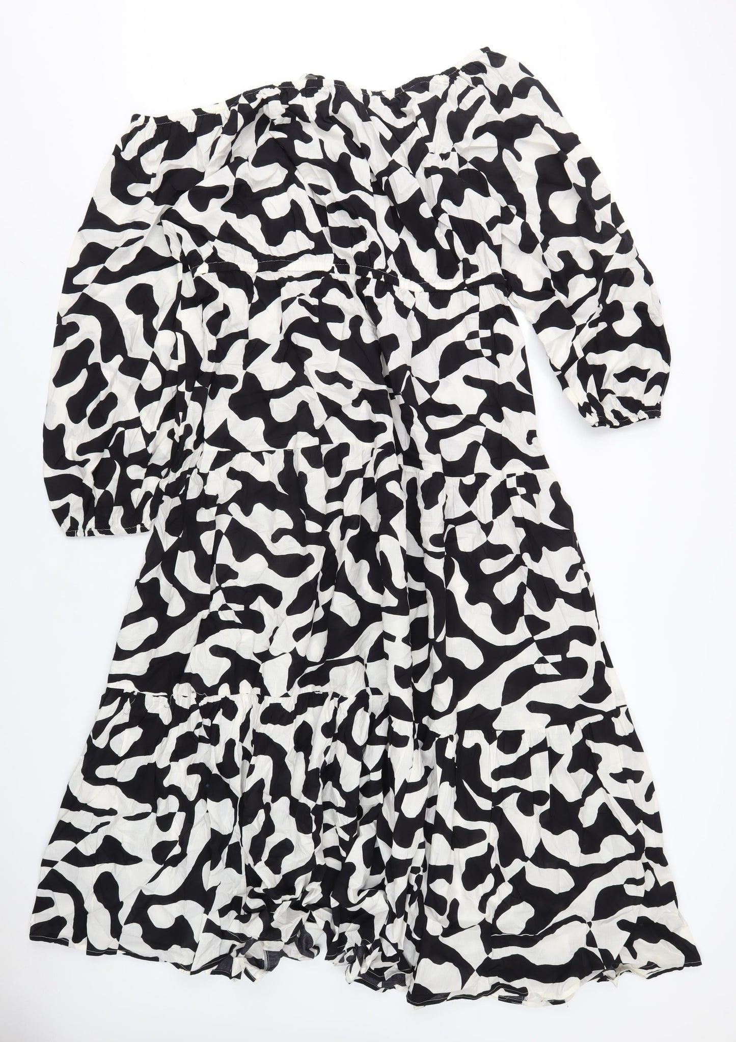 Marks and Spencer Womens Black Geometric Cotton A-Line Size 22 Off the Shoulder Pullover