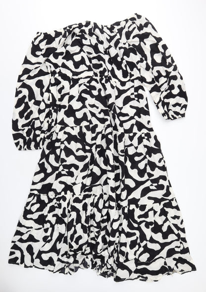 Marks and Spencer Womens Black Geometric Cotton A-Line Size 22 Off the Shoulder Pullover