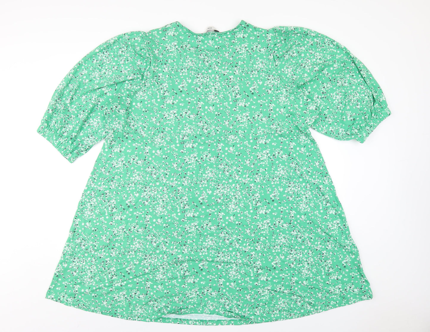 Marks and Spencer Womens Green Floral Viscose A-Line Size 24 Round Neck Pullover