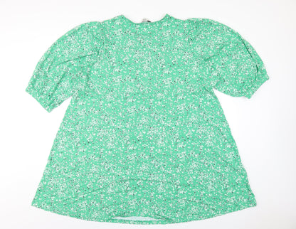 Marks and Spencer Womens Green Floral Viscose A-Line Size 24 Round Neck Pullover