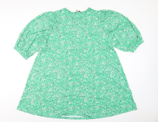 Marks and Spencer Womens Green Floral Viscose A-Line Size 24 Round Neck Pullover
