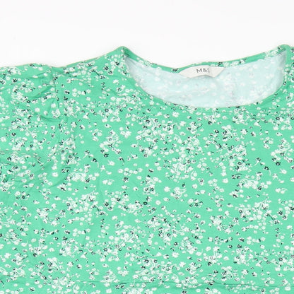 Marks and Spencer Womens Green Floral Viscose A-Line Size 24 Round Neck Pullover
