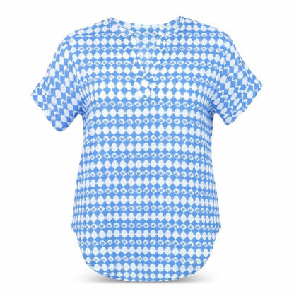 Marks & Spencer Womens Blue Geometric Linen Basic T-Shirt Size 6 V-Neck