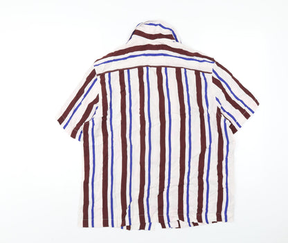 H&M Mens Multicoloured Striped Viscose Button-Up Size M Collared Button
