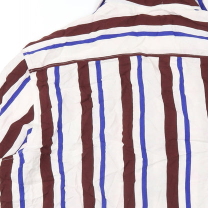 H&M Mens Multicoloured Striped Viscose Button-Up Size M Collared Button