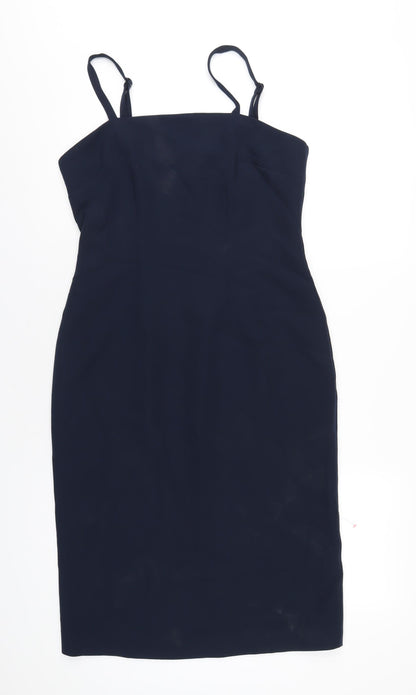 Monsoon Womens Blue Polyester Pencil Dress Size 10 Square Neck Zip