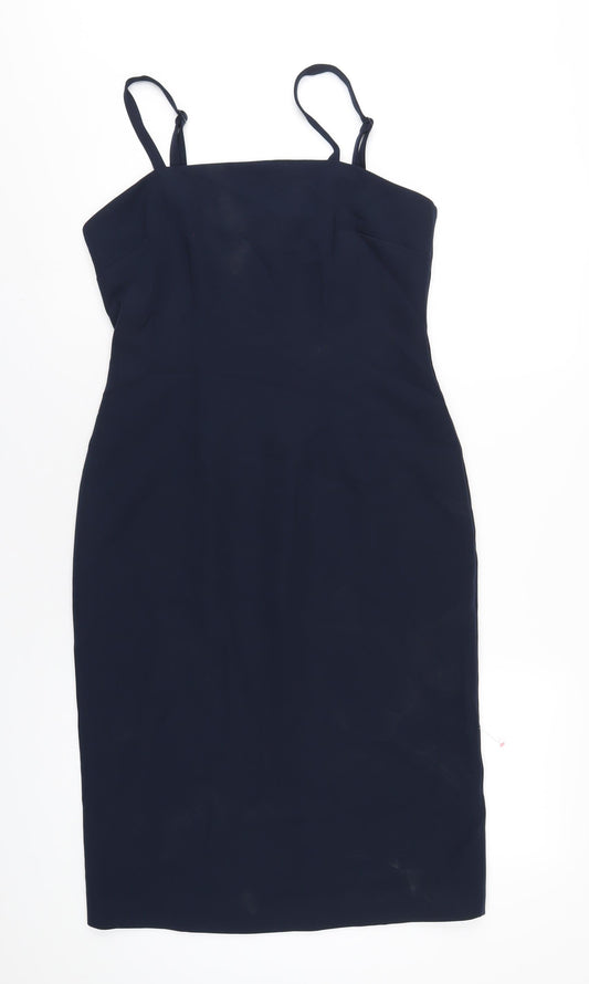 Monsoon Womens Blue Polyester Pencil Dress Size 10 Square Neck Zip