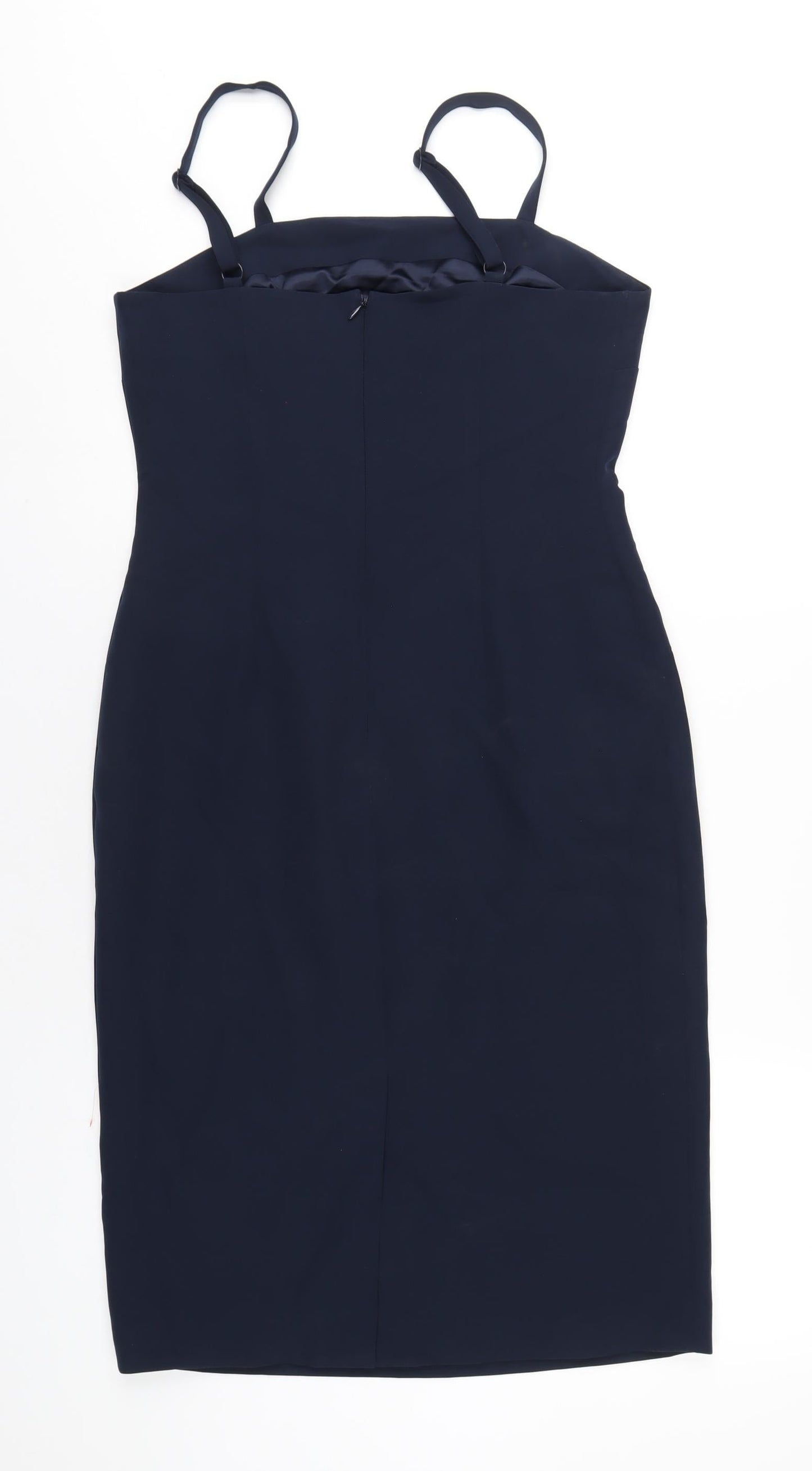 Monsoon Womens Blue Polyester Pencil Dress Size 10 Square Neck Zip