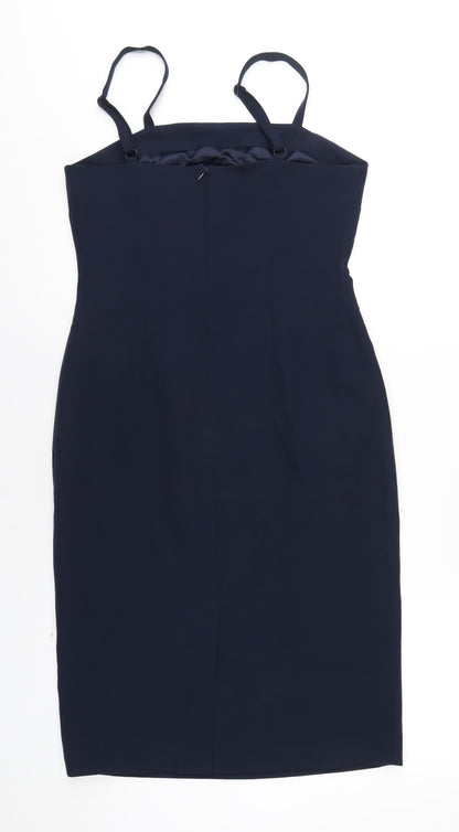 Monsoon Womens Blue Polyester Pencil Dress Size 10 Square Neck Zip