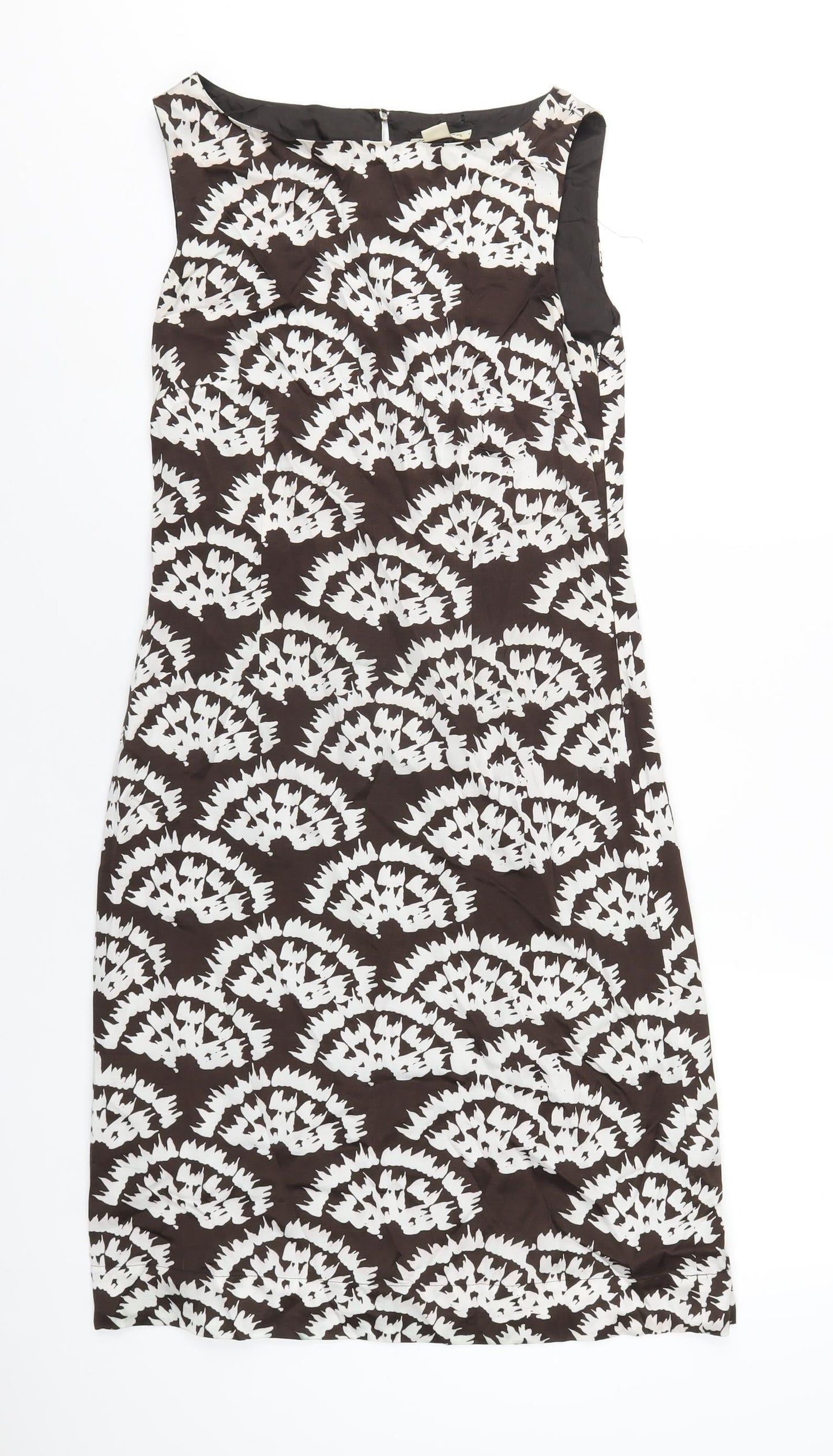 Monsoon Womens Brown Geometric Viscose A-Line Size 8 Round Neck Zip