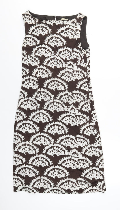 Monsoon Womens Brown Geometric Viscose A-Line Size 8 Round Neck Zip