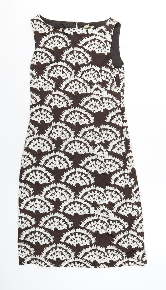Monsoon Womens Brown Geometric Viscose A-Line Size 8 Round Neck Zip