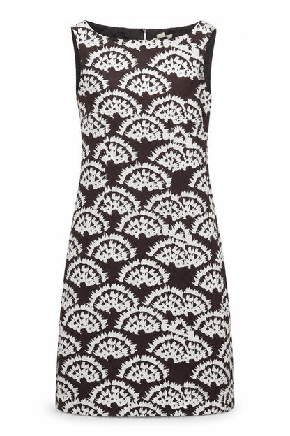 Monsoon Womens Brown Geometric Viscose A-Line Size 8 Round Neck Zip