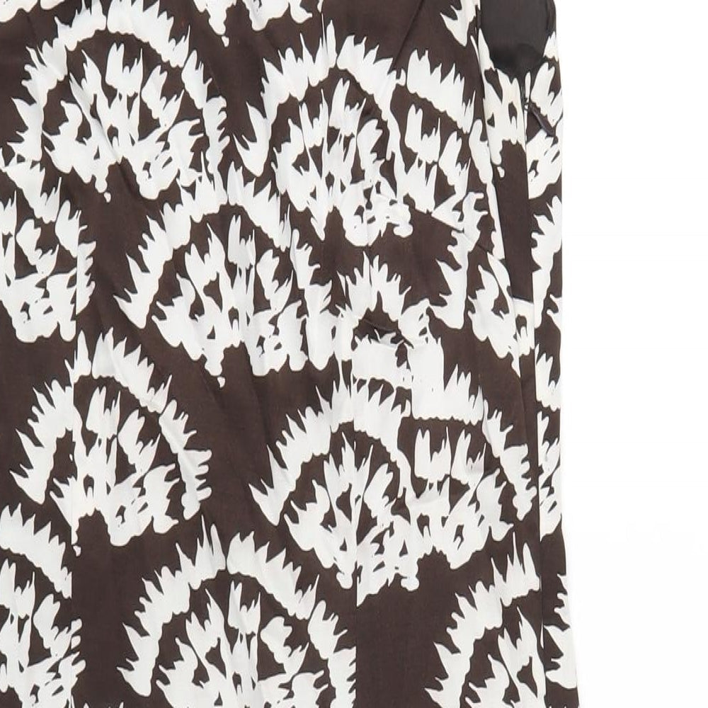 Monsoon Womens Brown Geometric Viscose A-Line Size 8 Round Neck Zip