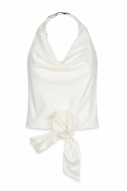 Zara Womens White Viscose Cropped Blouse Size S Halter - Open Back