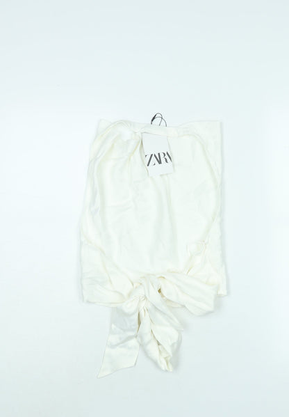 Zara Womens White Viscose Cropped Blouse Size S Halter - Open Back