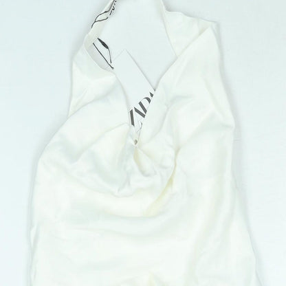 Zara Womens White Viscose Cropped Blouse Size S Halter - Open Back