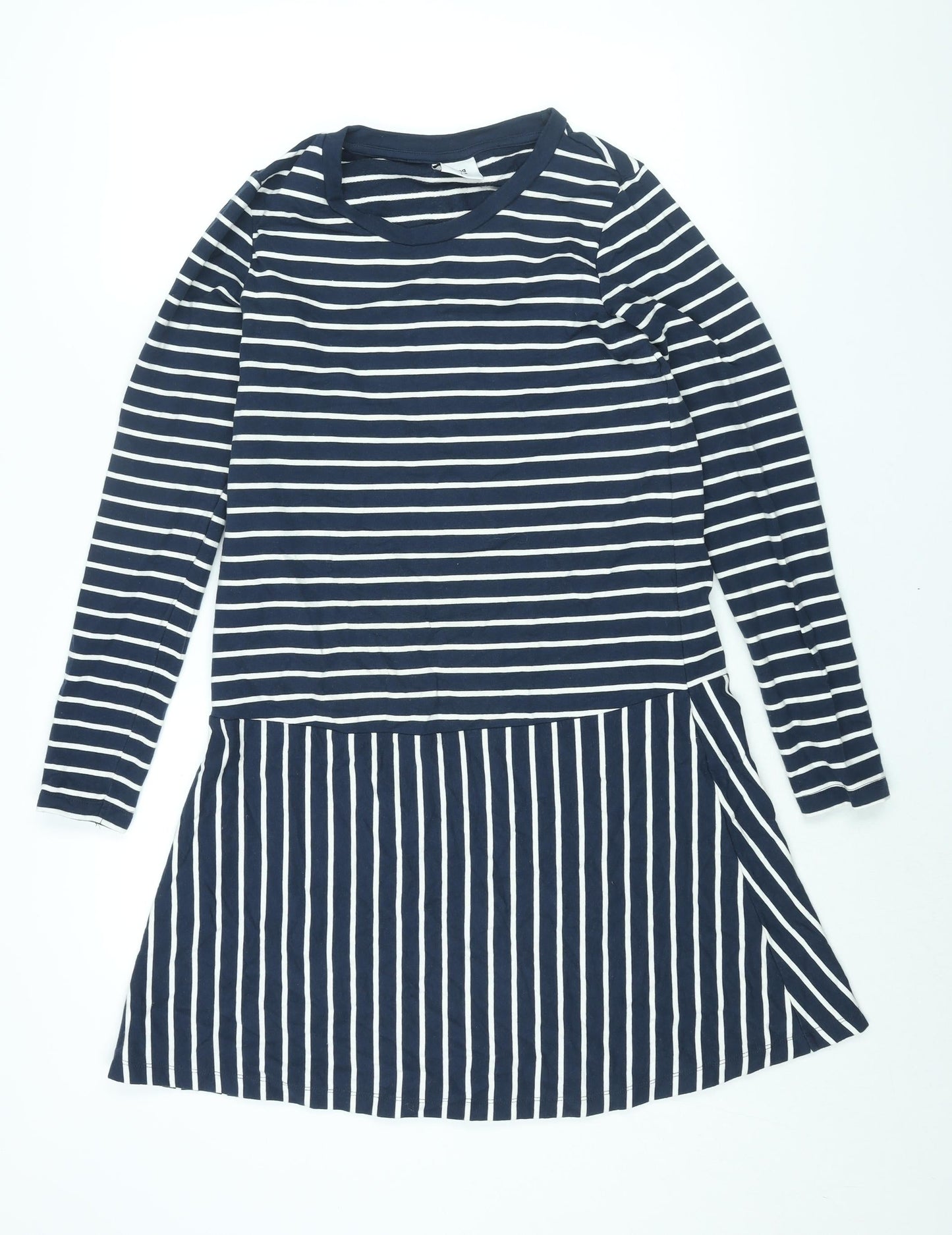 Mama-licious Womens Blue Striped Polyester Shift Size L Round Neck Pullover