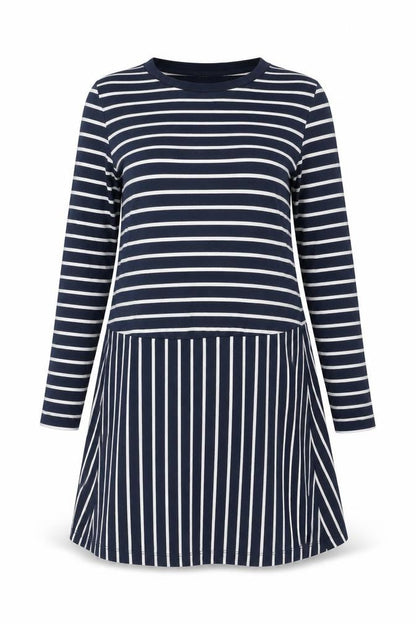 Mama-licious Womens Blue Striped Polyester Shift Size L Round Neck Pullover