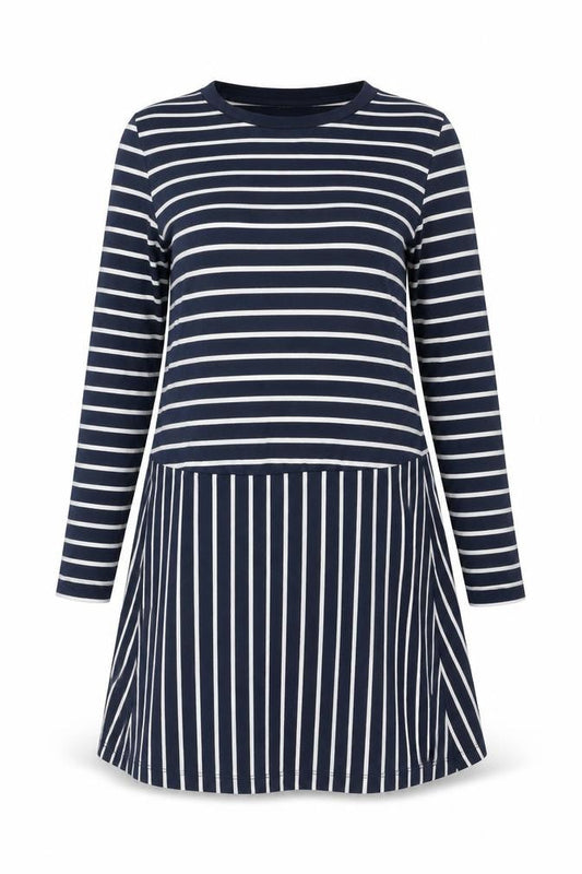 Mama-licious Womens Blue Striped Polyester Shift Size L Round Neck Pullover