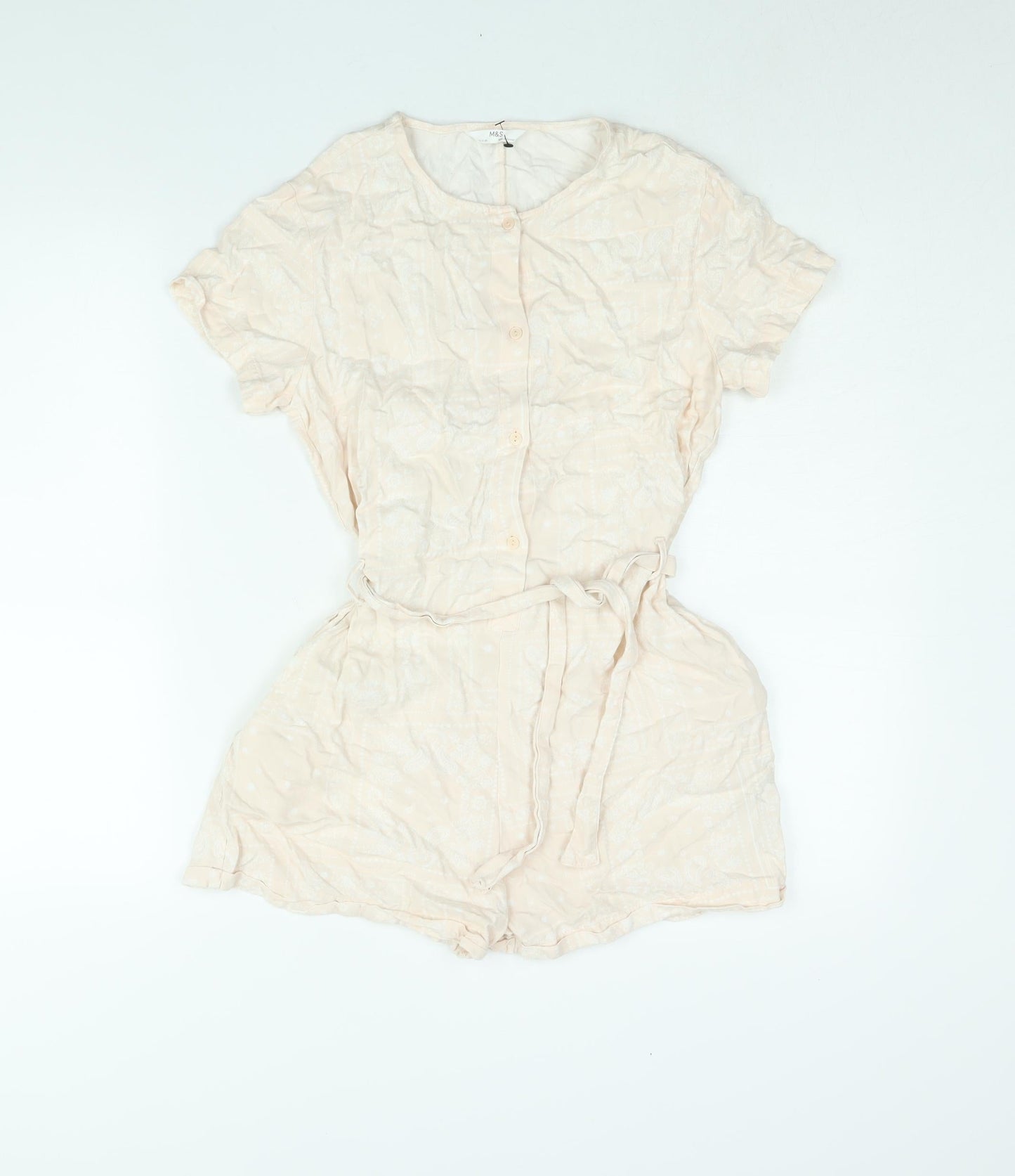 Marks and Spencer Girls Pink Geometric Viscose Playsuit One-Piece Size 12-13 Years Button - Belted