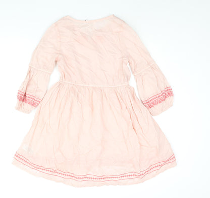 Marks and Spencer Girls Pink Cotton A-Line Size 11-12 Years Round Neck Pullover - Embroidered Tassle