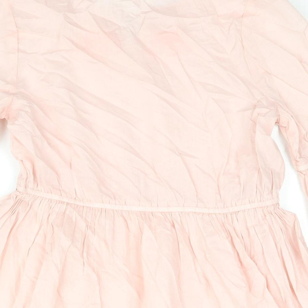 Marks and Spencer Girls Pink Cotton A-Line Size 11-12 Years Round Neck Pullover - Embroidered Tassle