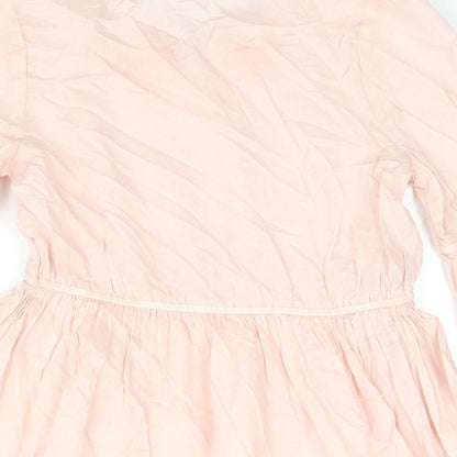 Marks and Spencer Girls Pink Cotton A-Line Size 11-12 Years Round Neck Pullover - Embroidered Tassle