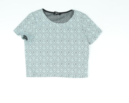 New Look Girls Blue Geometric Polyester Basic Blouse Size 12-13 Years Round Neck Pullover