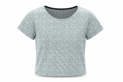 Front view of New Look girls’ blue geometric polyester basic blouse, size 12-13, years round neck pullover
