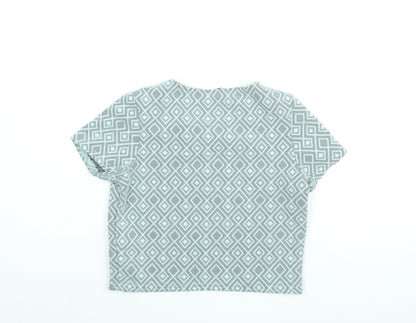 New Look Girls Blue Geometric Polyester Basic Blouse Size 12-13 Years Round Neck Pullover